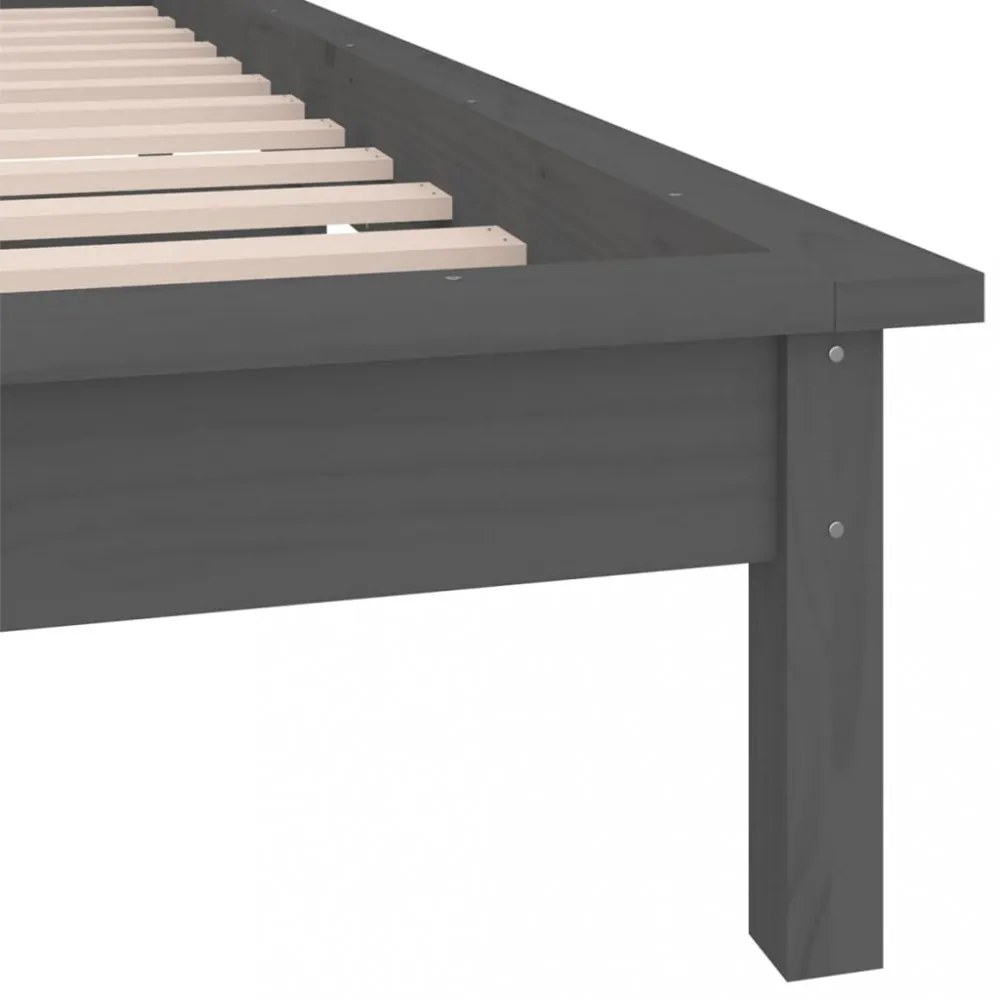 kis egyszemélyes szürke tömör fa LED-es ágykeret 75 x 190 cm