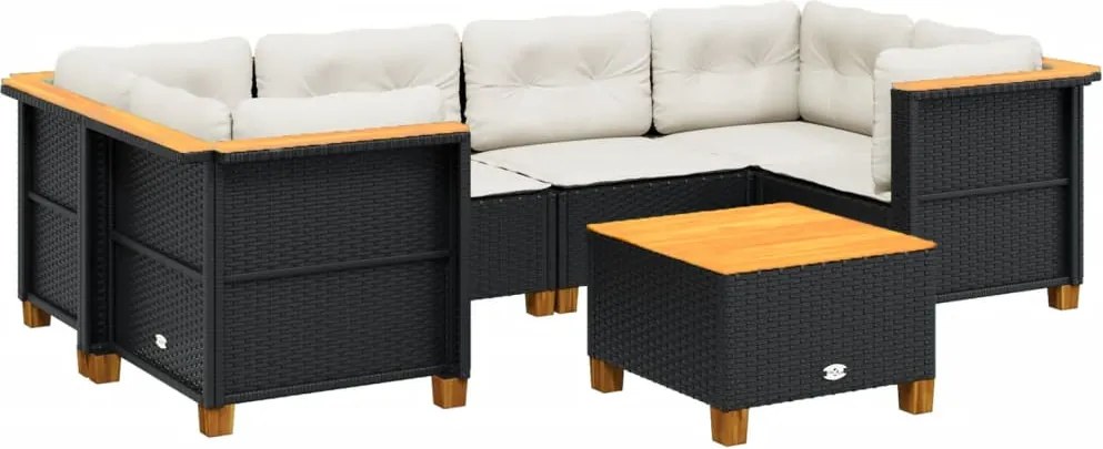 vidaXL 7 részes fekete polyrattan kerti ülőgarnitúra párnával