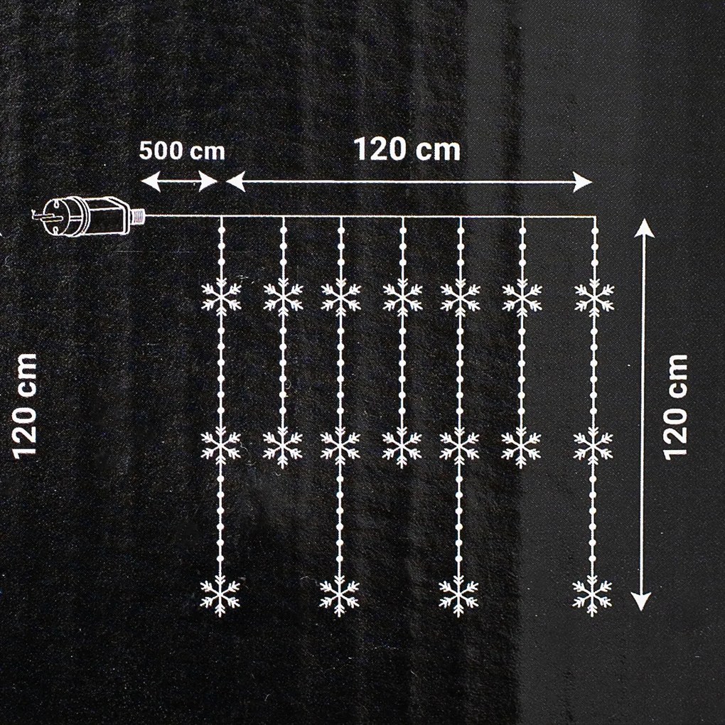 Kültéri fényfüzér Snowflakes, 120x120cm, LED,hideg fehér, időzítő, 8 funkció, elemes, 120 cm