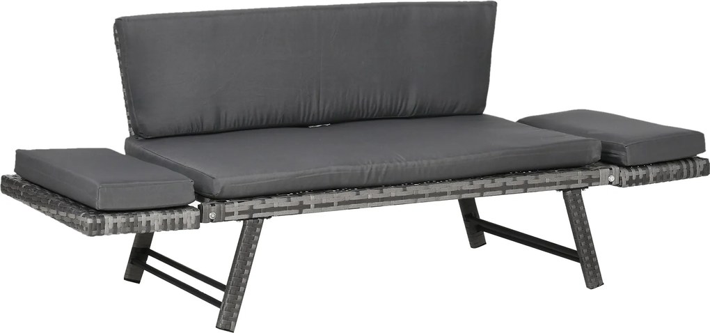 Outsunny Poly Rattan Kerti Kanapé 2 Személyes Kültéri Bútor Lounge Kanapé Kerti Pad Lounger Összecsukható Karfa Acél Szürke 129 x 63 x 67 cm | Aosom