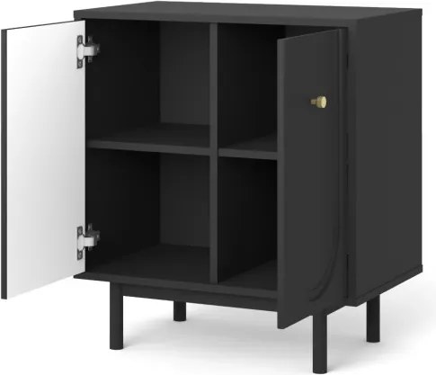 Komód 2 ajtós fekete színben arany fogantyúkkal – MAZOMA