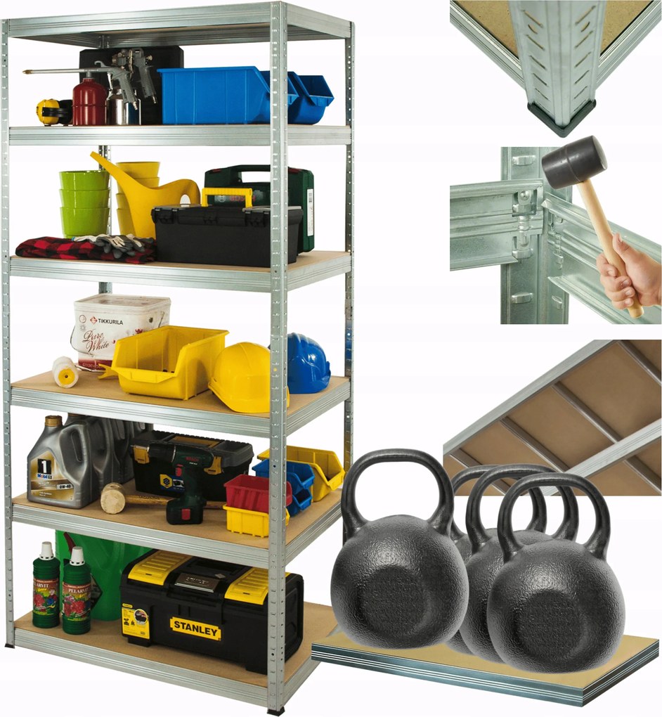 Tárolószekrény fém állvány horganyzott Helios 196x75x45cm 6Px400kg Erős