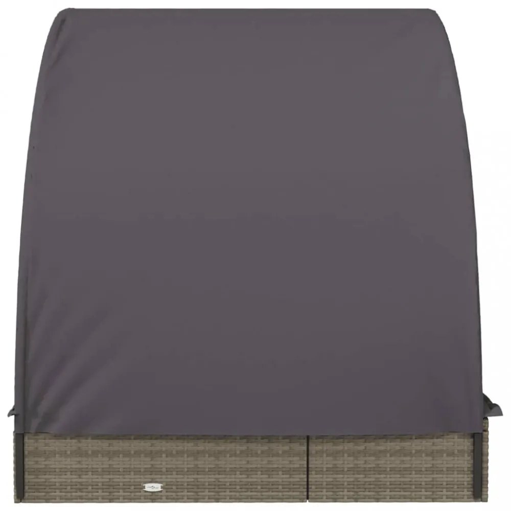 2 személyes szürke polyrattan napágy kerek tetővel 211x112x140