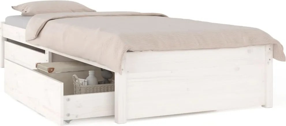 vidaXL fehér kicsi egyszemélyes ágykeret fiókokkal 75 x 190 cm