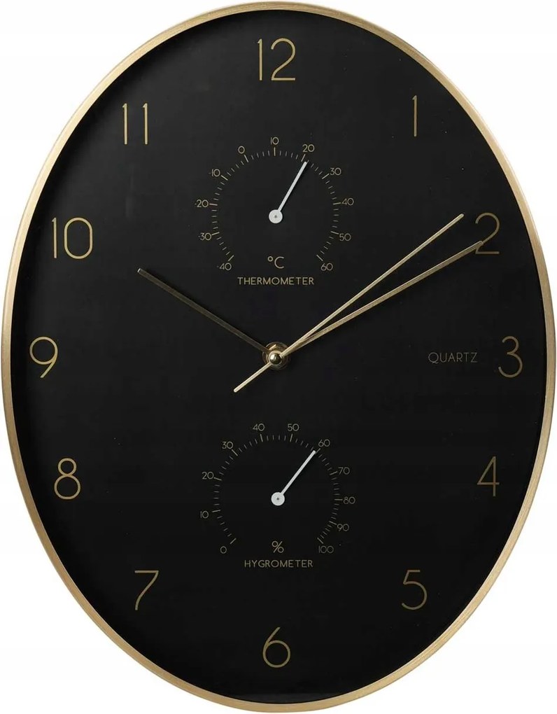 Falióra Függő hőmérő Higrométer Fekete Arany ovális