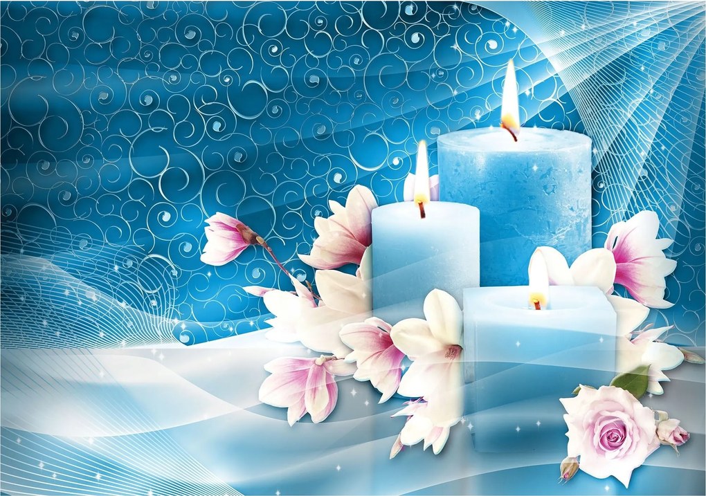 Flizelin fotótapéta Gyertyák és virágok kék relax 254x184 +ragasztó