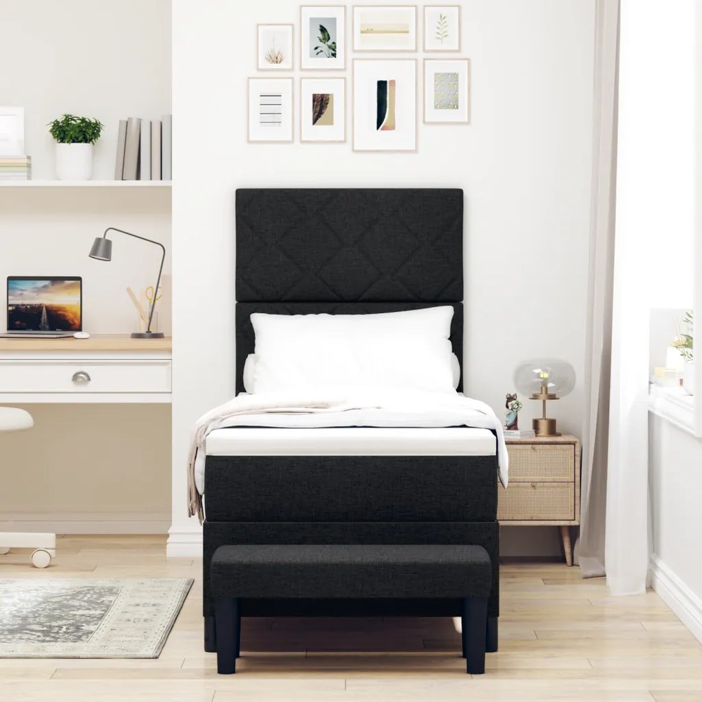 Box Spring Ágy Matraccal és Pad Black 80x200 cm Szövet
