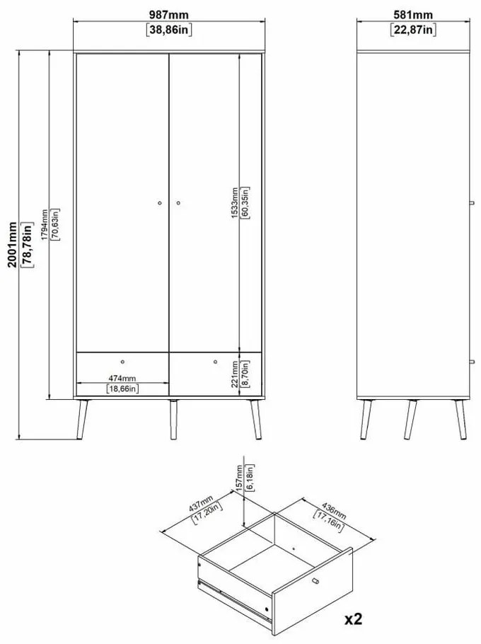 Fehér ruhásszekrény 99x200 cm Bodo – Tvilum
