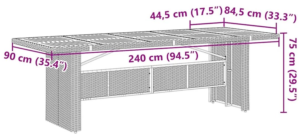 11 részes fekete polyrattan kerti bisztrógarnitúra párnákkal