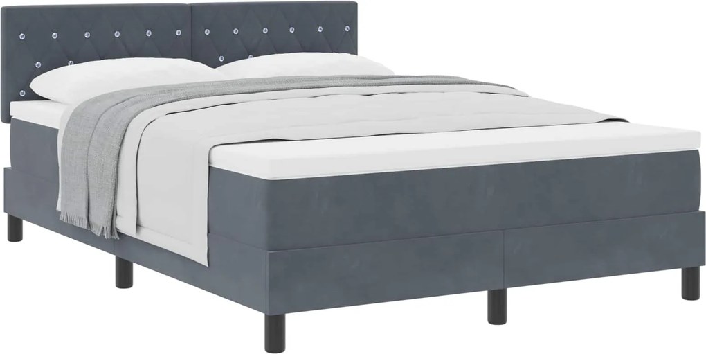 vidaXL Boxrugós ágy matracmal Sötétszürke 140 x 190 cm Bársony