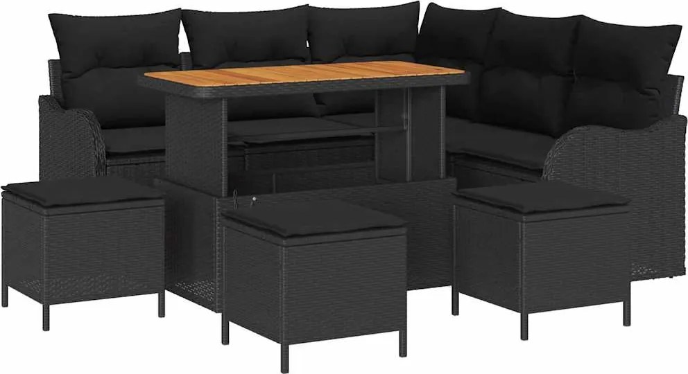vidaXL Kerti Kanapé Szett párnával 9 pcs Fekete polirattan