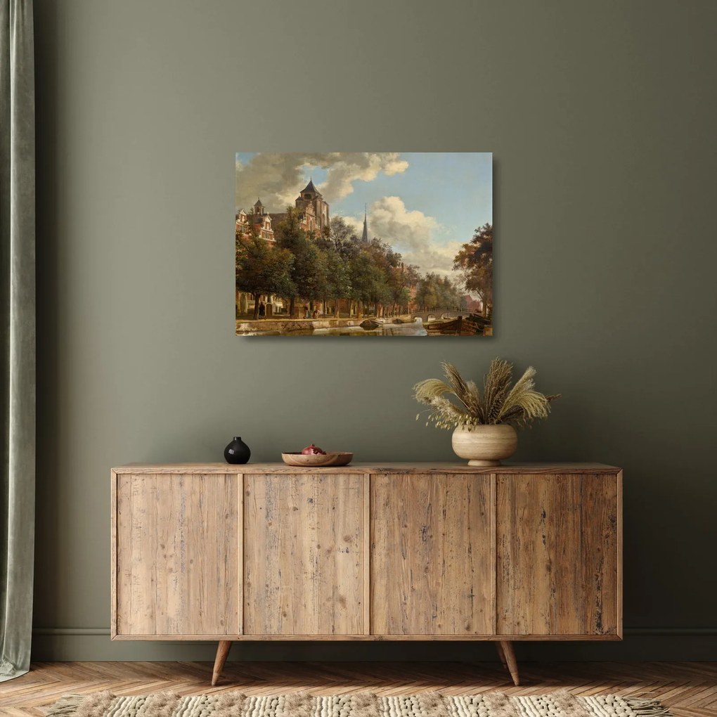 Üveg kép - Jan van der Heyden, View Down a Dutch Canal, reprodukciók (70x50 cm)