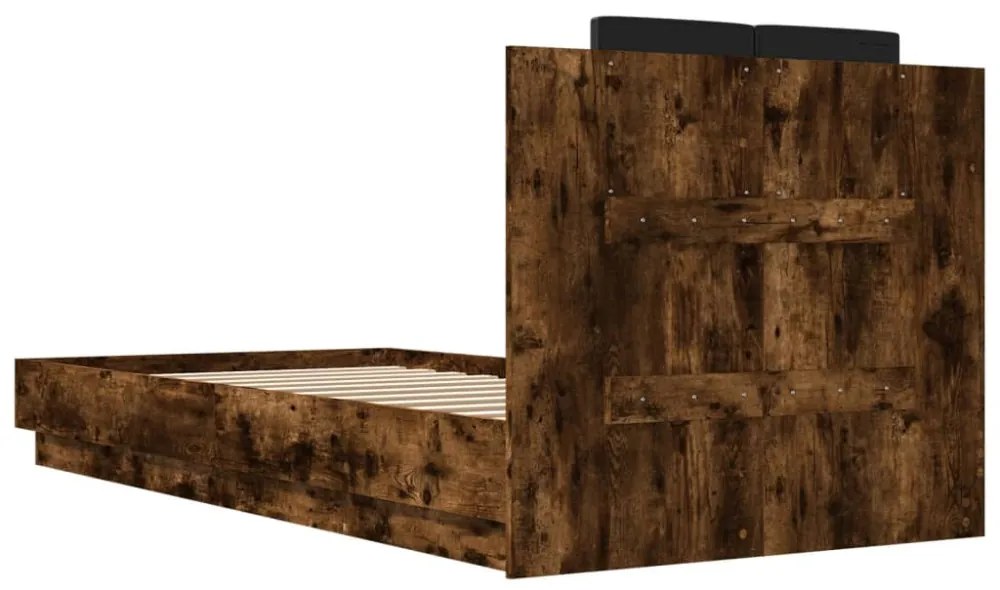 füstös tölgy színű szerelt fa ágykeret fejtámlával 90 x 200 cm