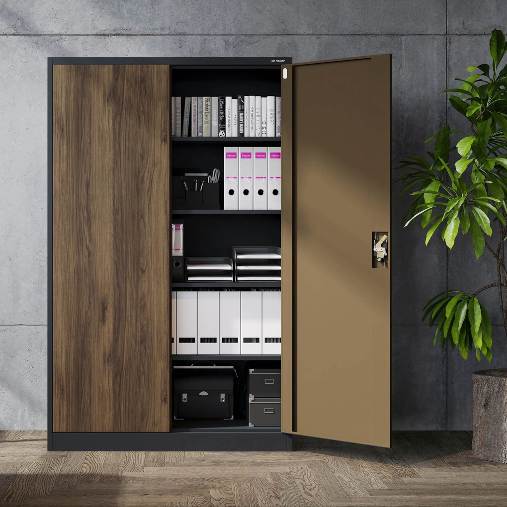 Fém irodai iratszekrény, széles, antracit/dió, 1150x1850x400 mm: JAN II Eco Design