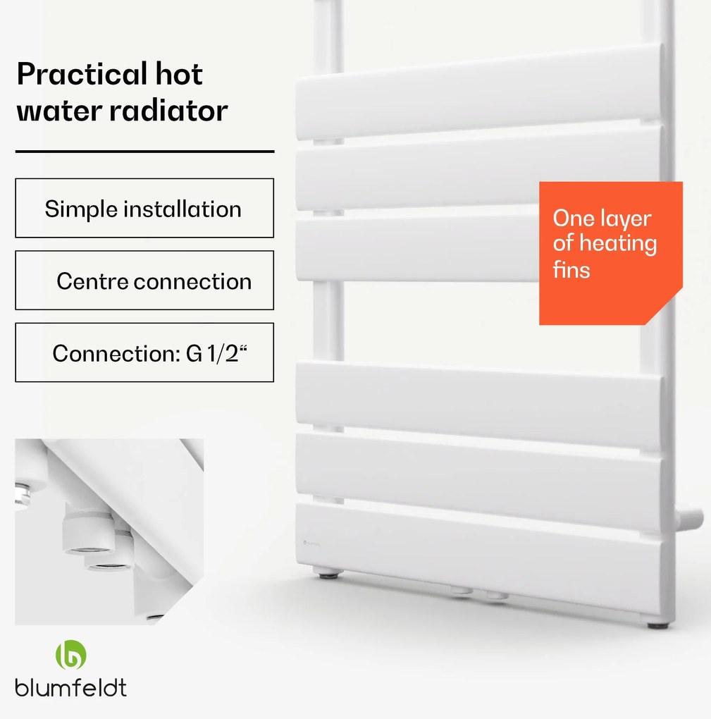 Blumfeldt Fairmont, 50 x 107, radiátor, 509 W, meleg víz, 4 törölközőtartó, 1/2"