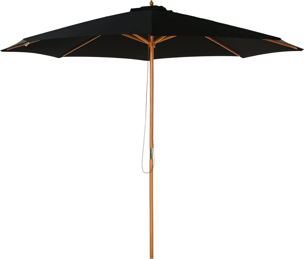 Outsunny Napernyő Ø 300 cm, UV védelemmel ellátott napernyő, fa anyagú erkélyernyő, stabil piaci napernyő, napvédelem strandra, teraszra és kertbe, Fe