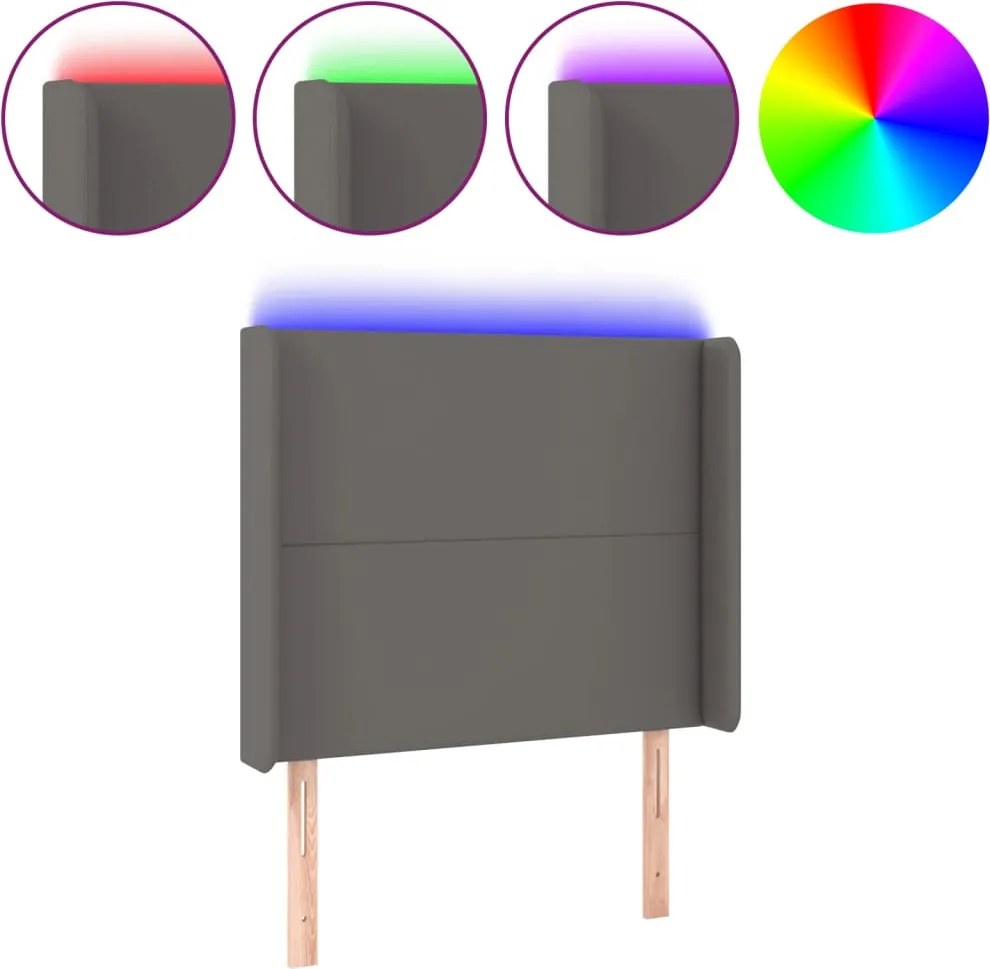 vidaXL szürke műbőr LED-es fejtámla 83x16x118/128 cm