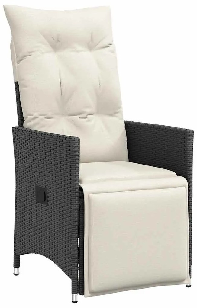 9 részes fekete polyrattan kerti étkezőgarnitúra párnákkal