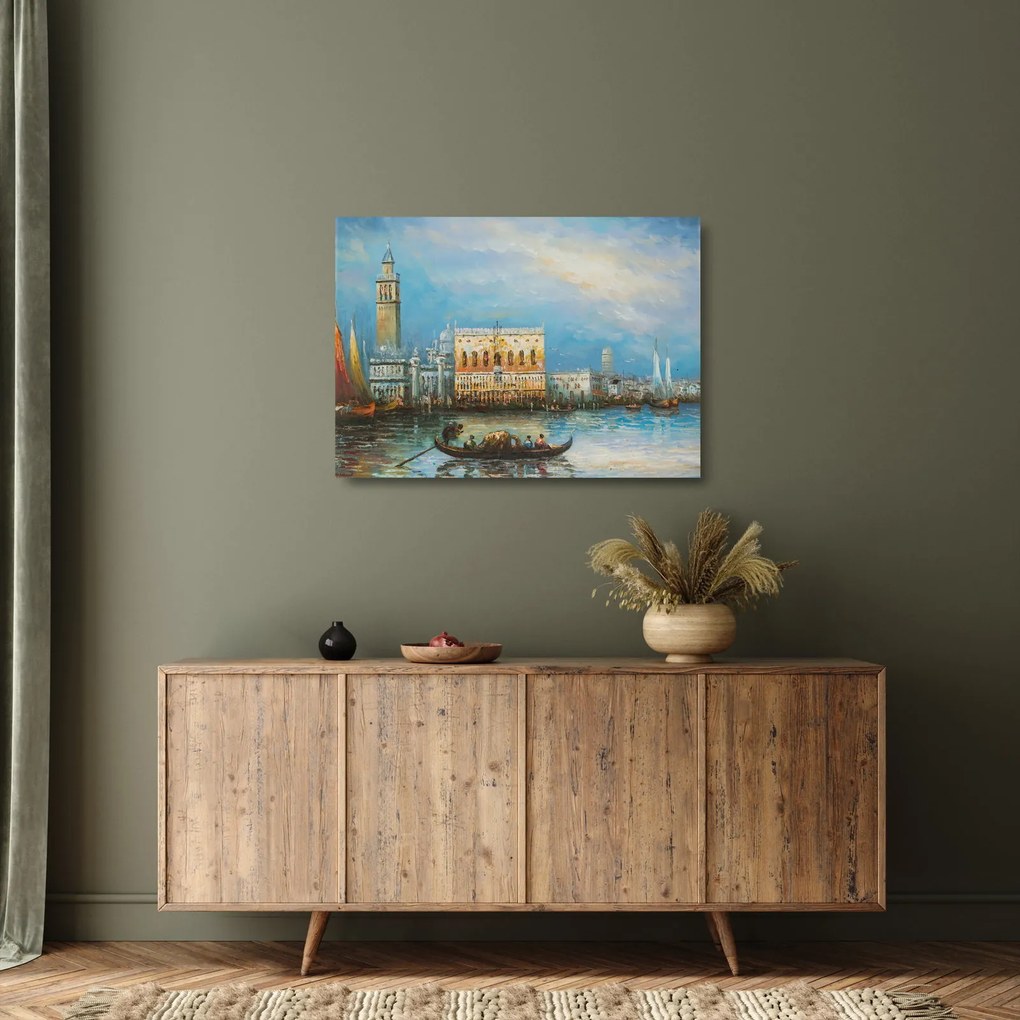 Kép - gondola Velencén áthaladva, olajfestmény (üvegen) (70x50 cm)