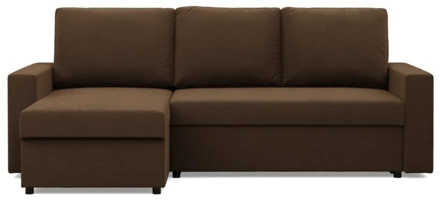 Zeus sarokkanapé, 2 ágyneműtartóval, egyenes kartámasz, szövet anyag, univerzális oldal, bonell töltet, barna