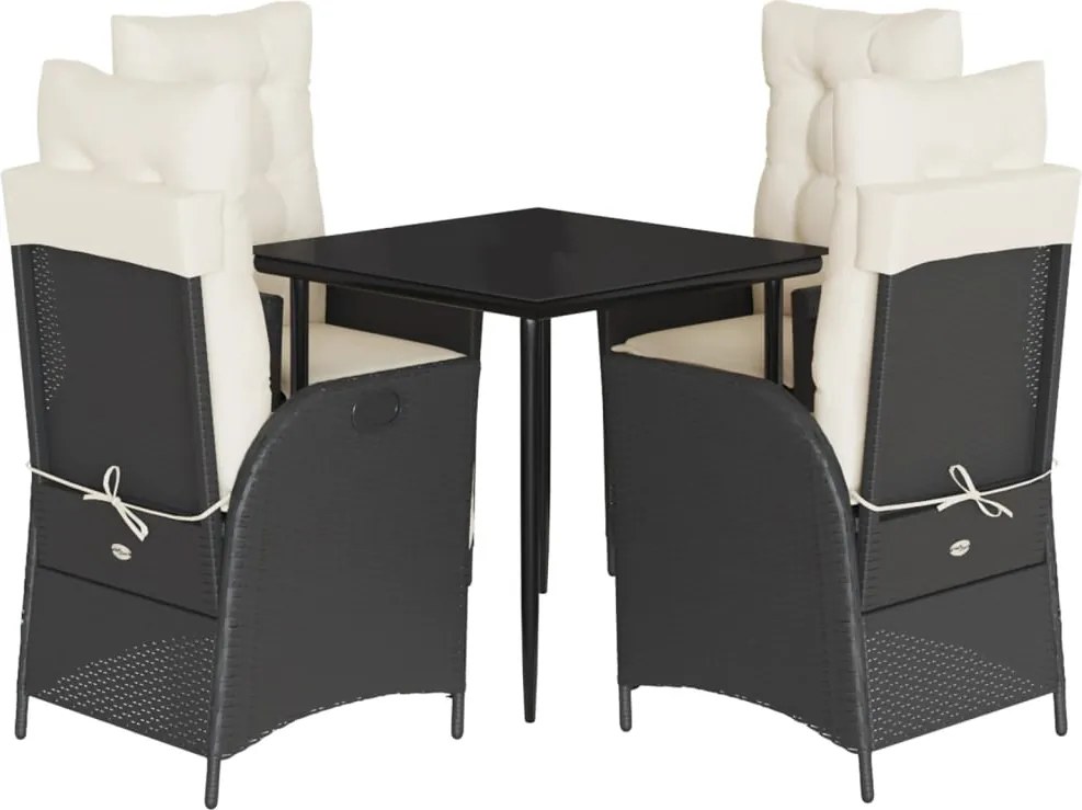vidaXL 5 részes fekete polyrattan kerti étkezőgarnitúra párnákkal