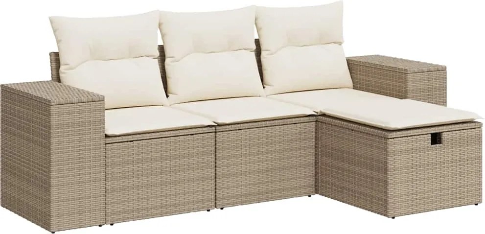 vidaXL 4 részes bézs polyrattan kerti ülőgarnitúra párnákkal