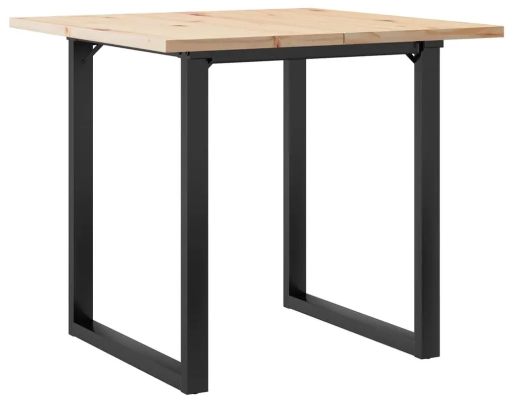tömör fenyőfa és öntöttvas étkezőasztal O-vázzal 90x90x75,5 cm