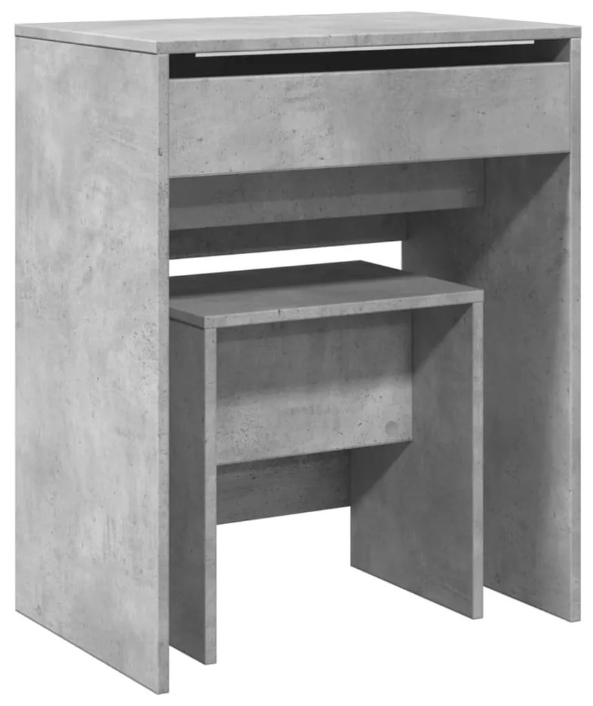betonszürke fésülködőasztal és ülőke 60 x 40 x 113,5 cm