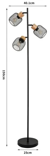 Brilagi - Állólámpa BASKLITE 3xE27/15W/230V fa/fekete