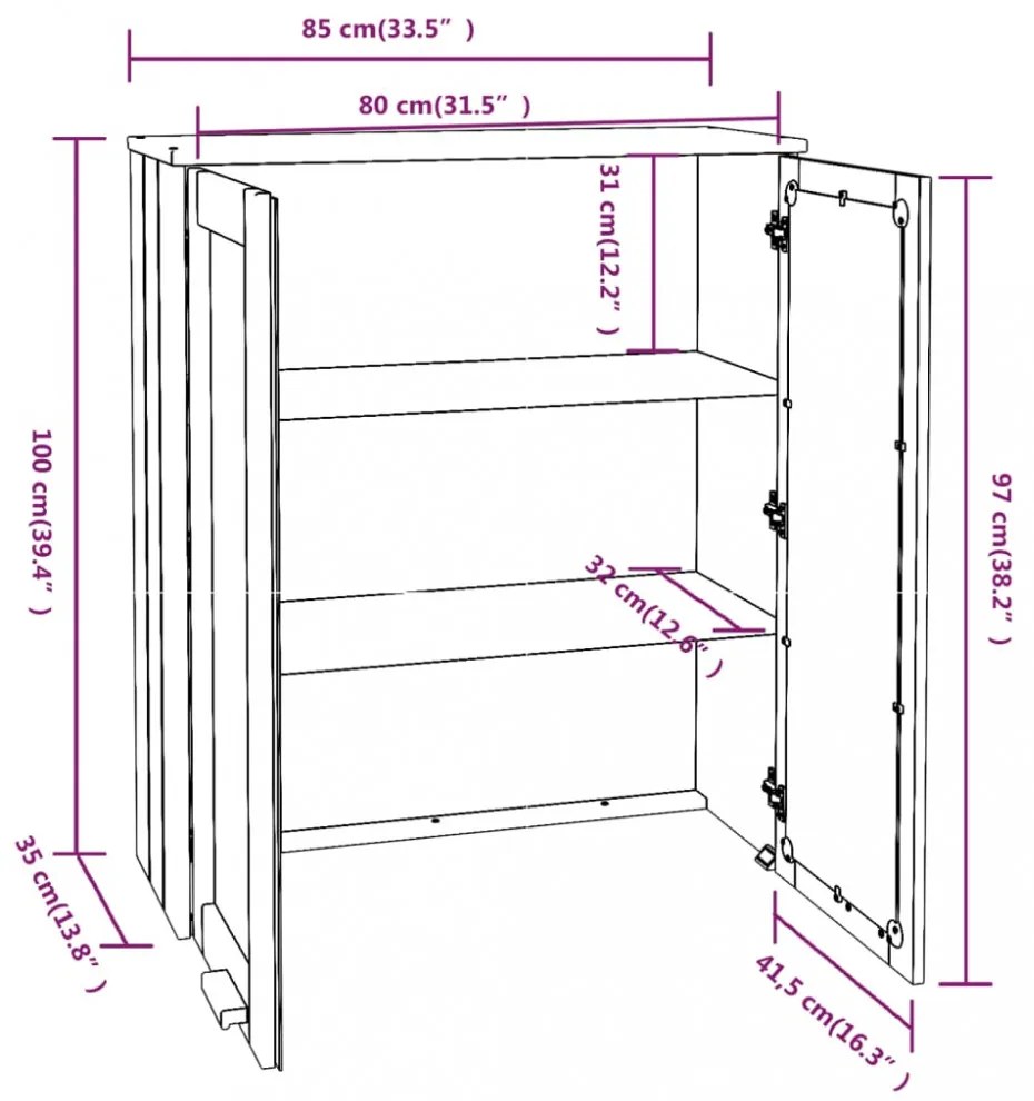 HAMAR sötétszürke tömör fenyőfa felső szekrény 85 x 35 x 100 cm
