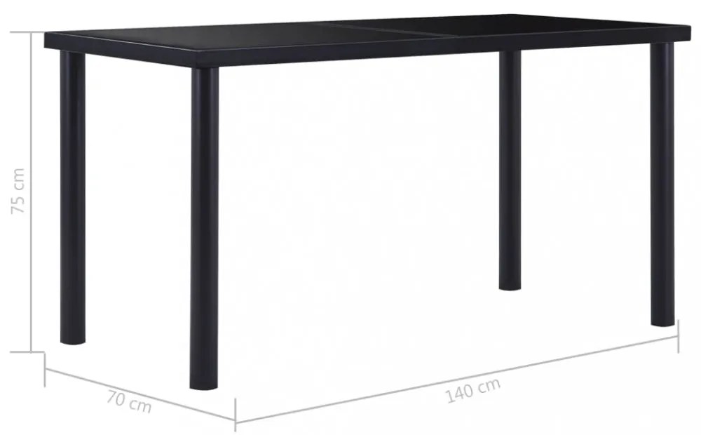 fekete edzett üveg étkezőasztal 140 x 70 x 75 cm