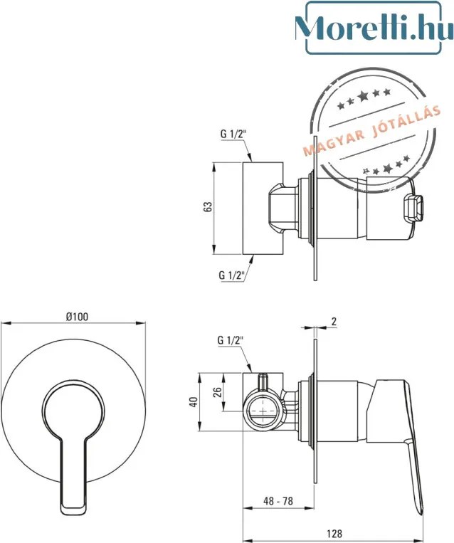 DEANTE-BQA-044L ARNIKA Króm Színű Zuhany Csaptelep Egykaros, keverős Kifolyós