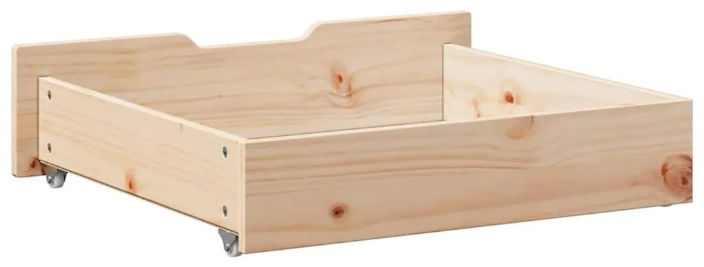 2 db tömör fenyőfa ágy alatti fiók kerekekkel 75 x 55 x 17 cm
