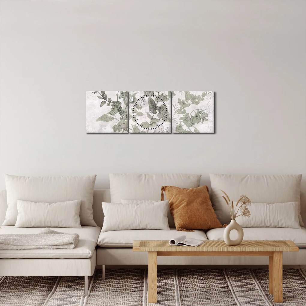 Kép - Növények vakolatban (órával) (90x30 cm)
