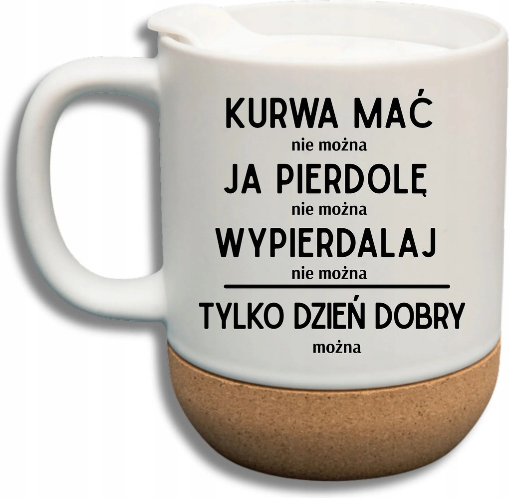 Fehér Bögre Fedéllel És Parafa Aljjal Ajándék Csak Jó Reggelt