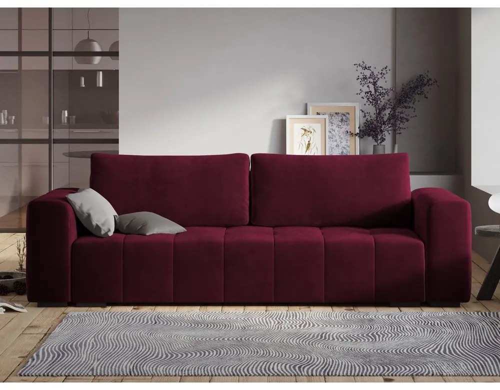 Luca sötétvörös kinyitható bársonykanapé - Milo Casa