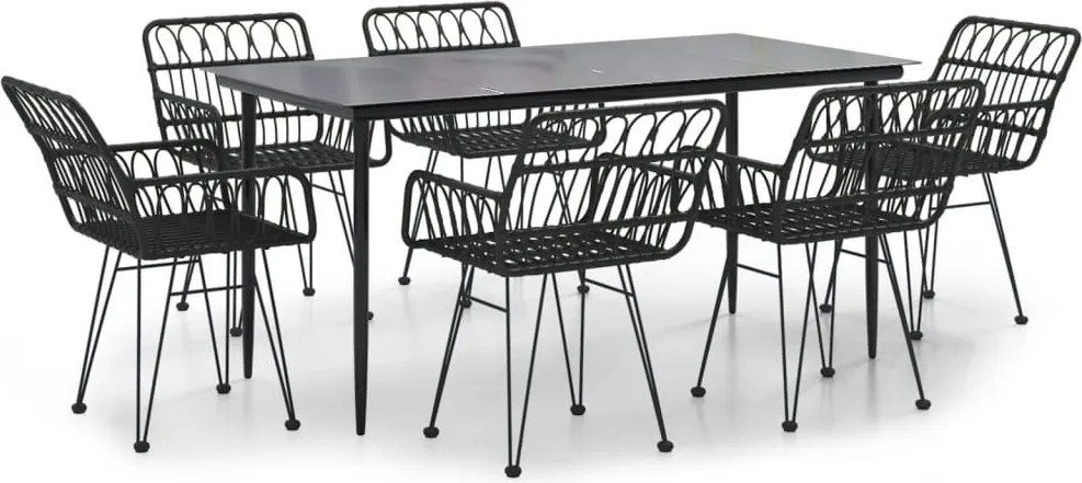 vidaXL 7 részes fekete polyrattan kerti étkezőgarnitúra