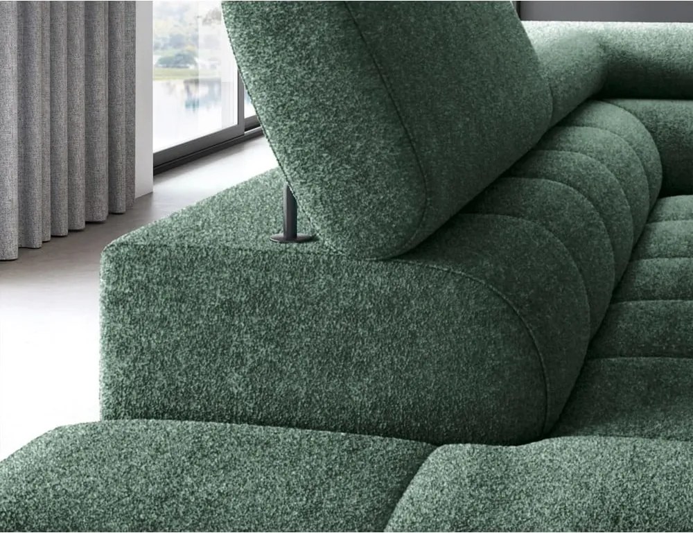 Zöld buklé kinyitható-tárolóhelyes sarokkanapé (bal oldali-L alakú) Ferucce – ELTAP