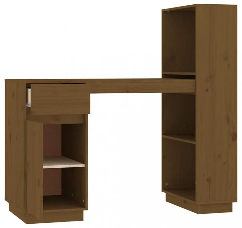 mézbarna tömör fenyőfa íróasztal 110x53x117 cm