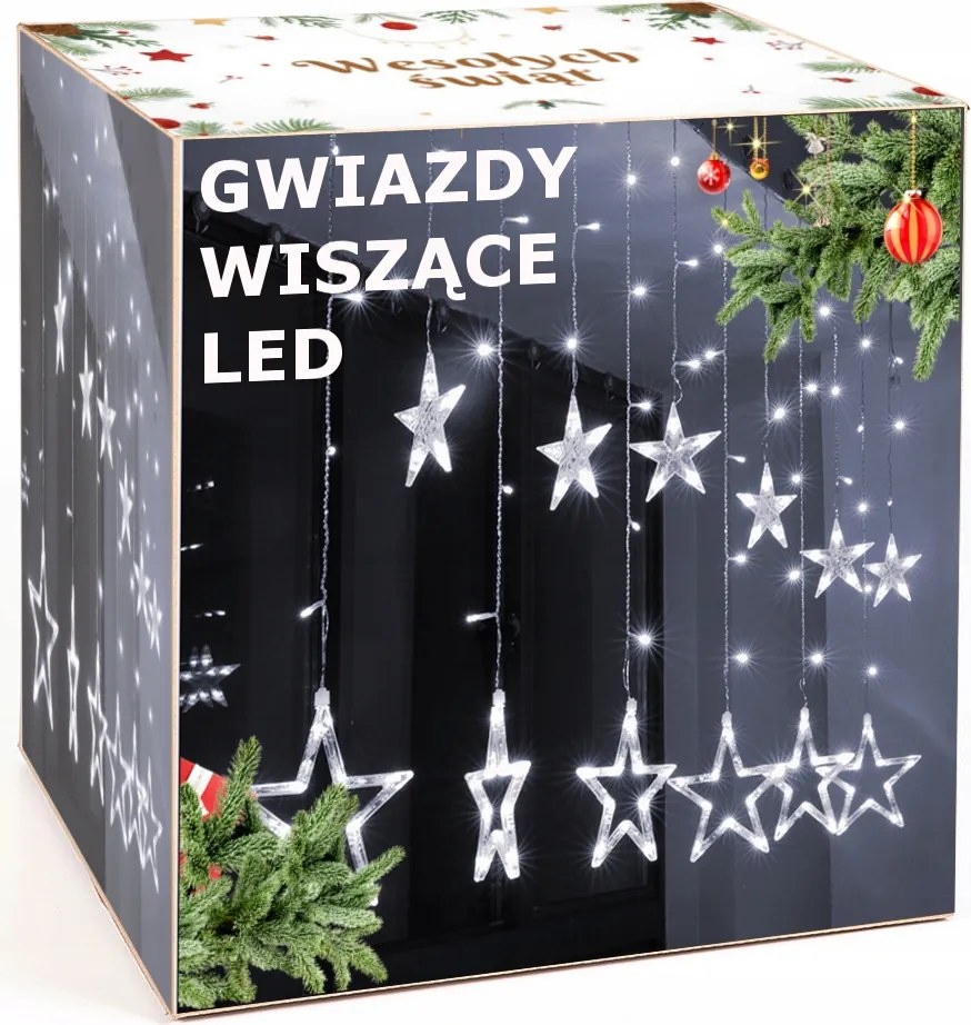 Fényfüggöny Led Csillagok Fehér Hideg Karácsonyfa Lámpák 138LED