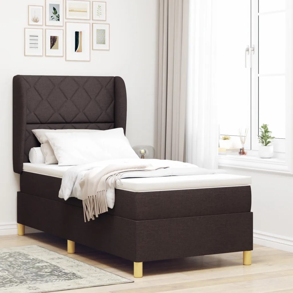 Boxspring Ágy Matrazzal - Sötétbarna, 90x200 cm, Szövet