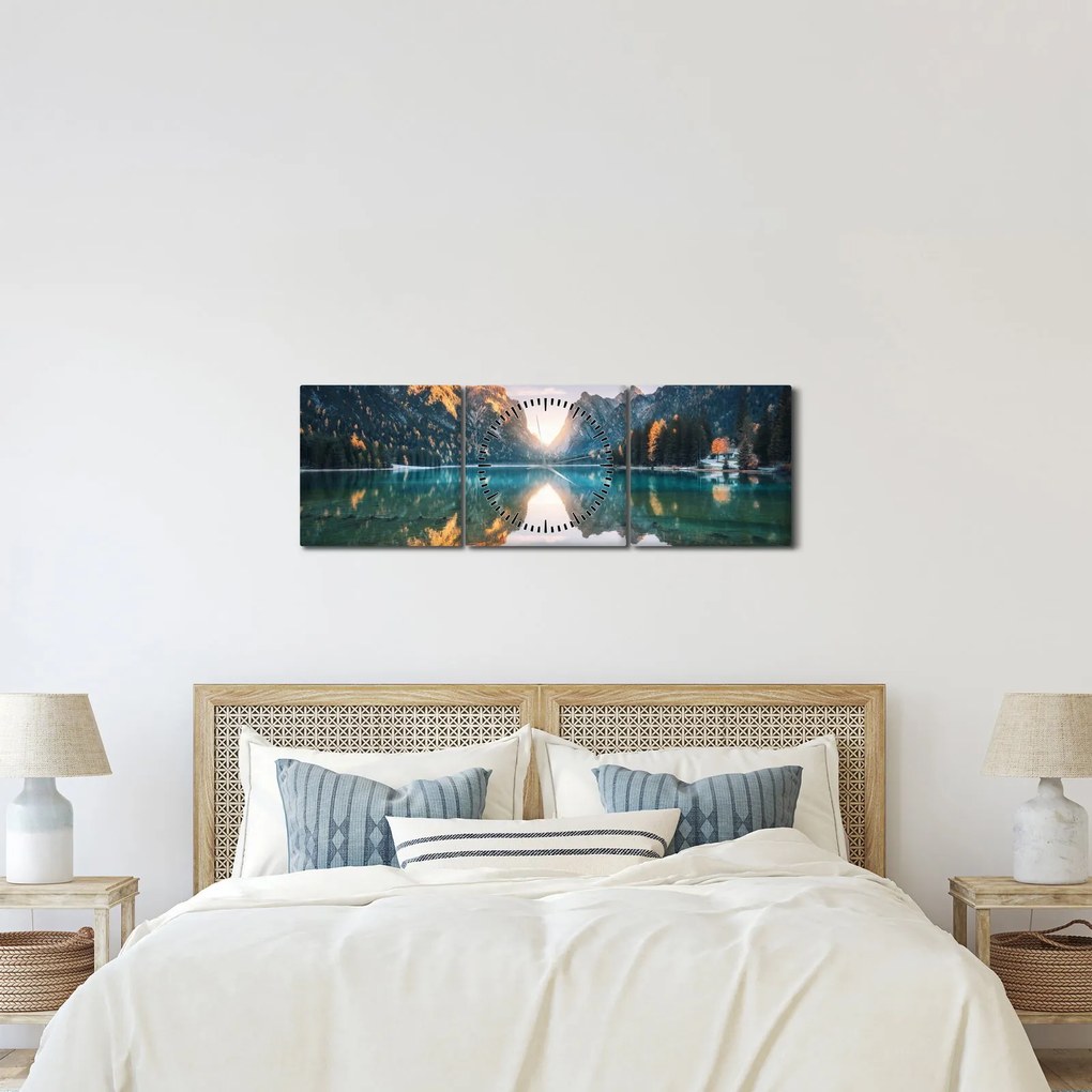 Kép - Hegyi tó (órával) (90x30 cm)