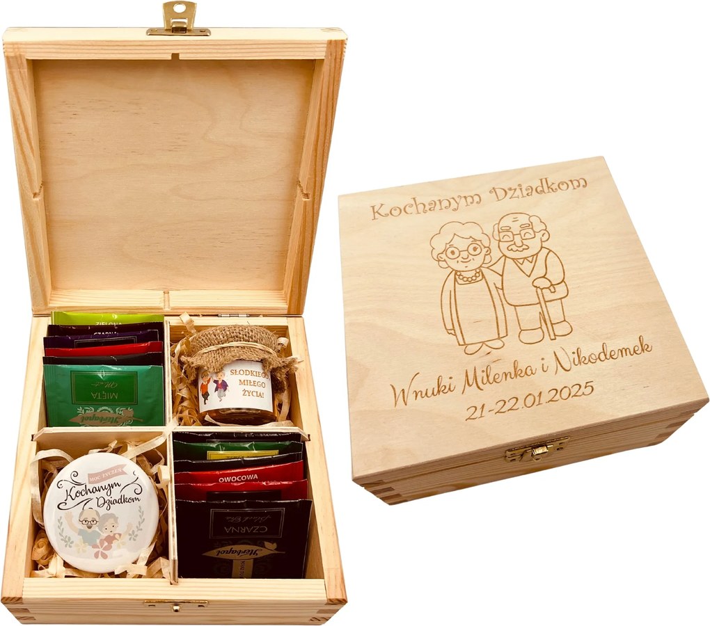 Ajándék Nagyinak És Nagypapának Nagyszülők Napjára Mézes Tea Doboz Gravírozással