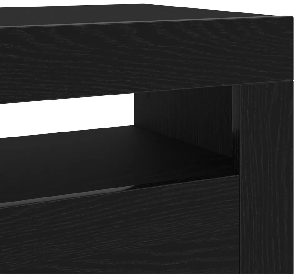 TV Szekrény LED Világítással, Fekete Tölgy, 90x35x40 cm, Műanyag, Fa