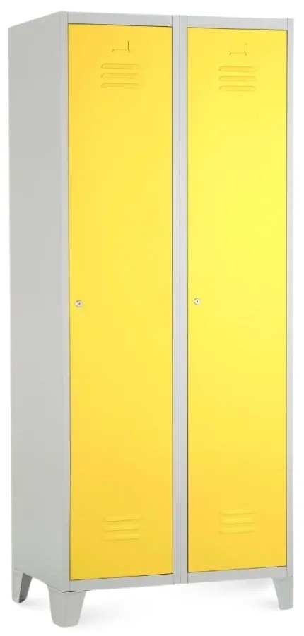 Fém szekrény, 80 x 50 x 190 cm, fix lábakkal, hengerzár, sárga - ral 1023