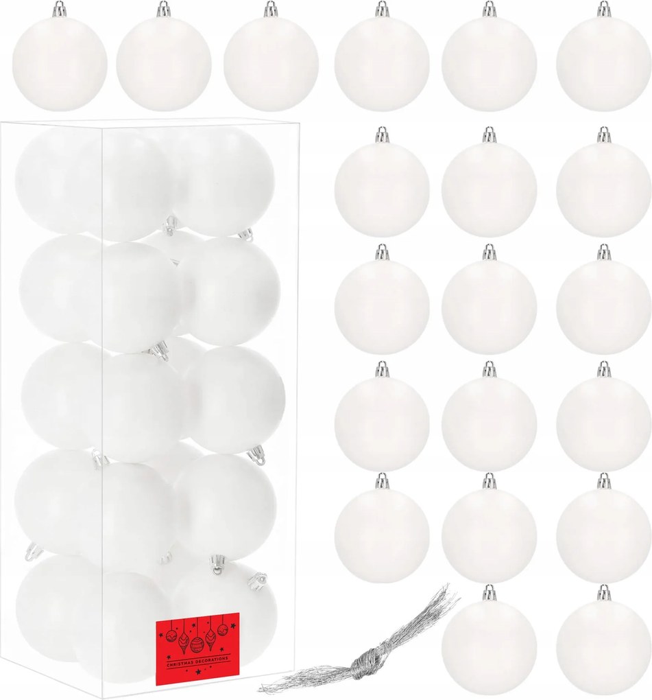 Karácsonyfadísz 8 cm Törhetetlen Matt 20 db Fehér Karácsonyfadísz