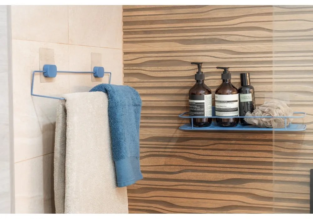 Világoskék öntapadós fém fürdőszobai polc Grena – Compactor