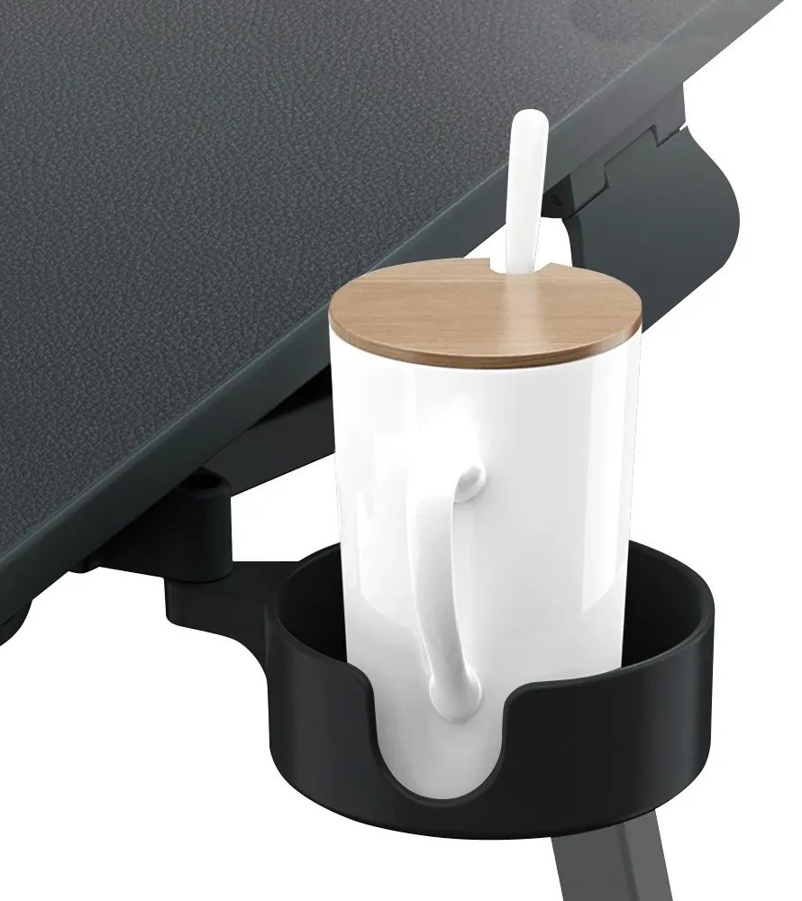 Állítható magasságú reggelizőasztal tablettartóval, fekete