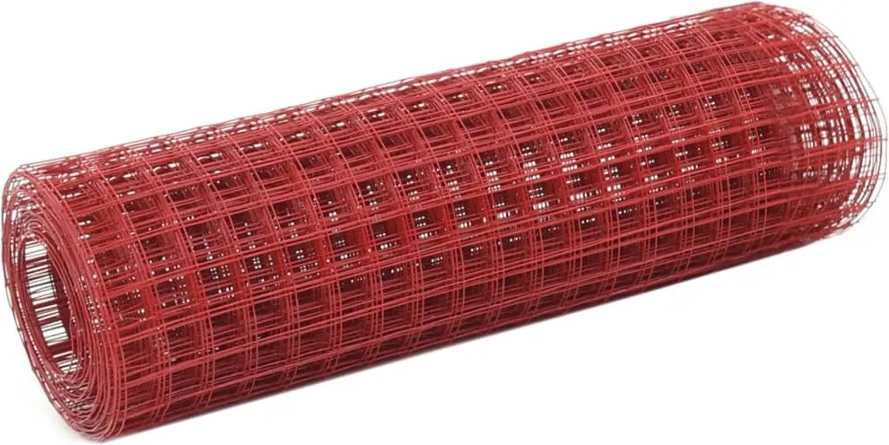 vidaXL piros PVC-bevonatú acél csirkeháló drótkerítés 25 x 0,5 m