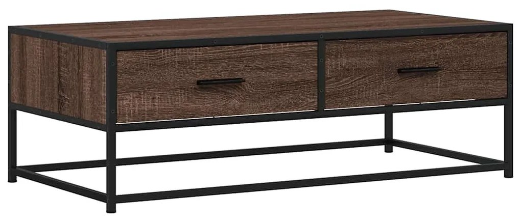 Barna tölgy színű szerelt fa és fém dohányzóasztal 100x50x35 cm